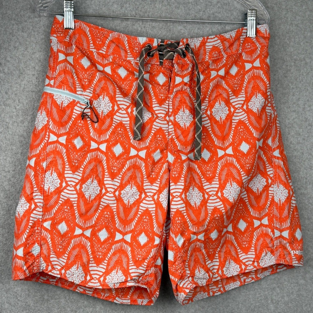 Patagonia Board Shorts Mens 30 Orange Wavefarer Geometric Tribal Surfing Swim